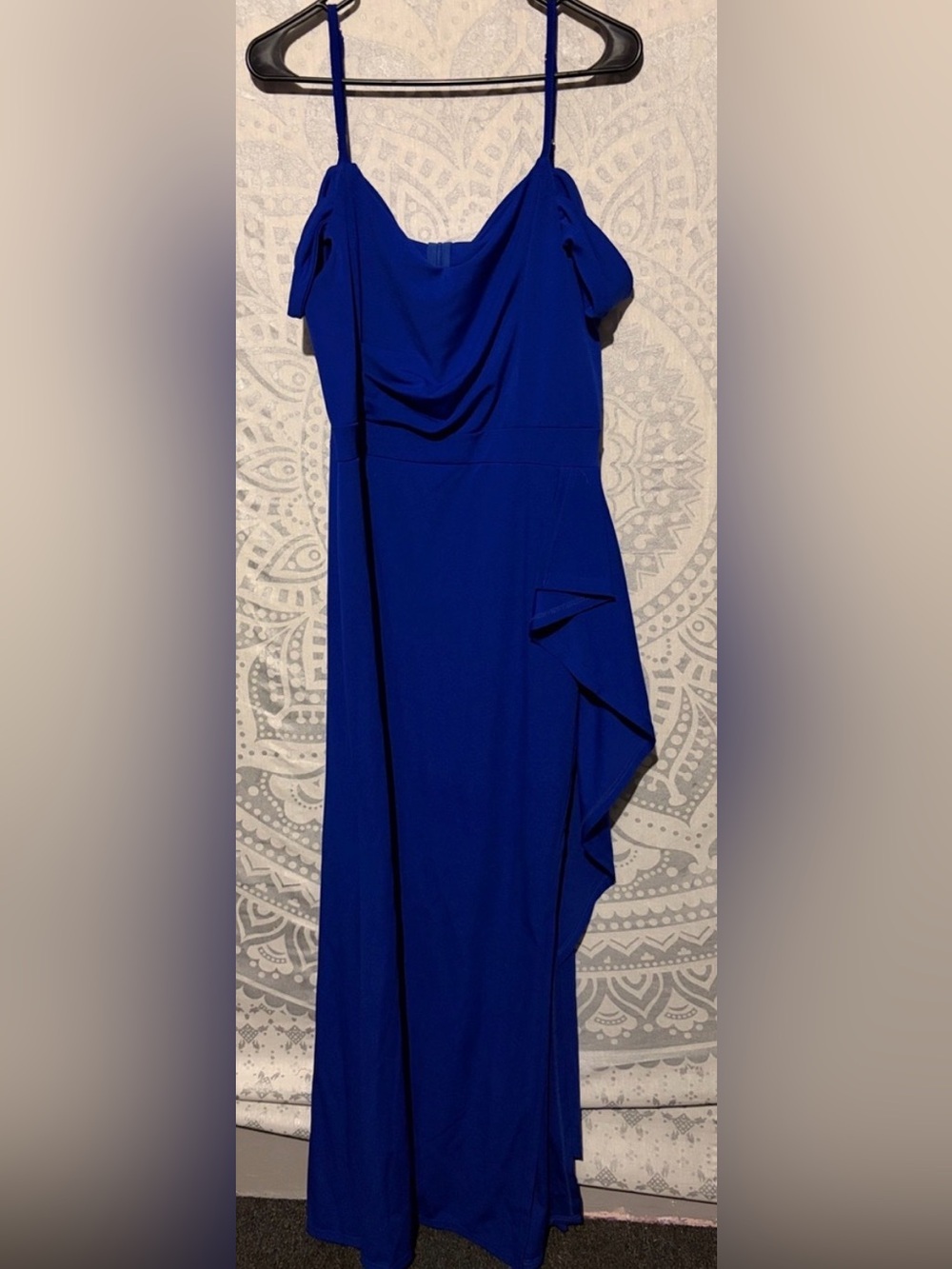 Royal Blue Cold Shoulder Draped Maxi Dress Size 2XL Evening Gown 💙✨